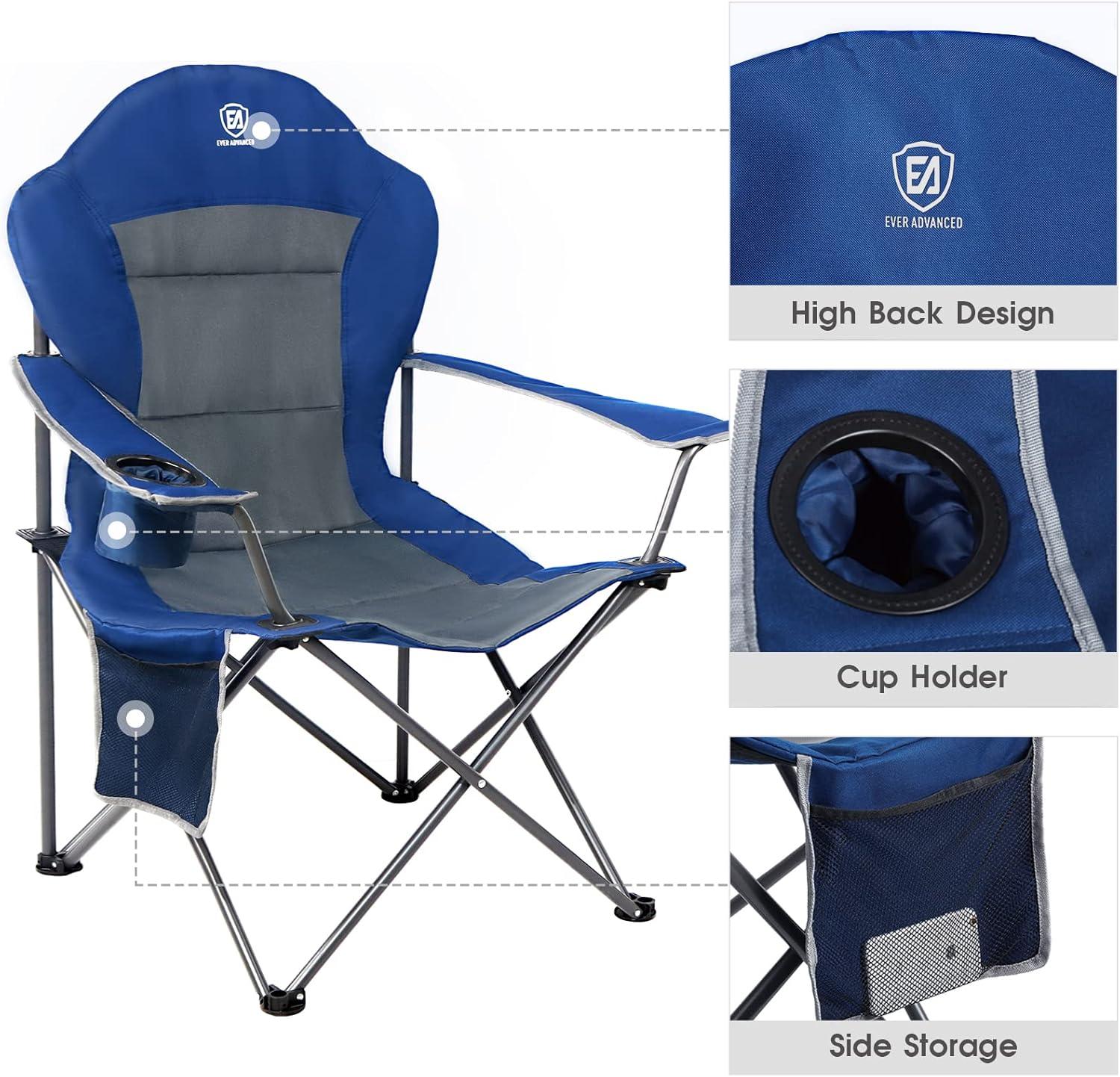 Blue and Gray Ergonomic Folding Camping Chairs with Arms, Set of 2