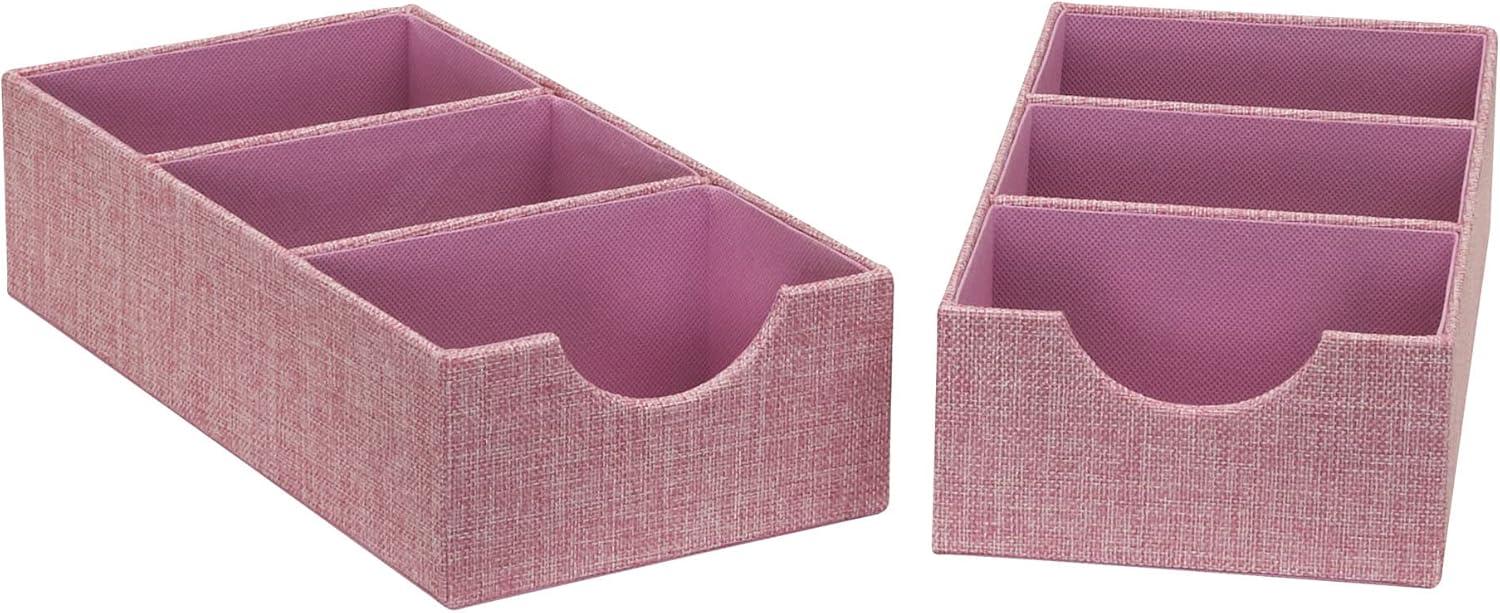 Pink 3-Compartment Polyester Linen Drawer Organizers, Pack of 2