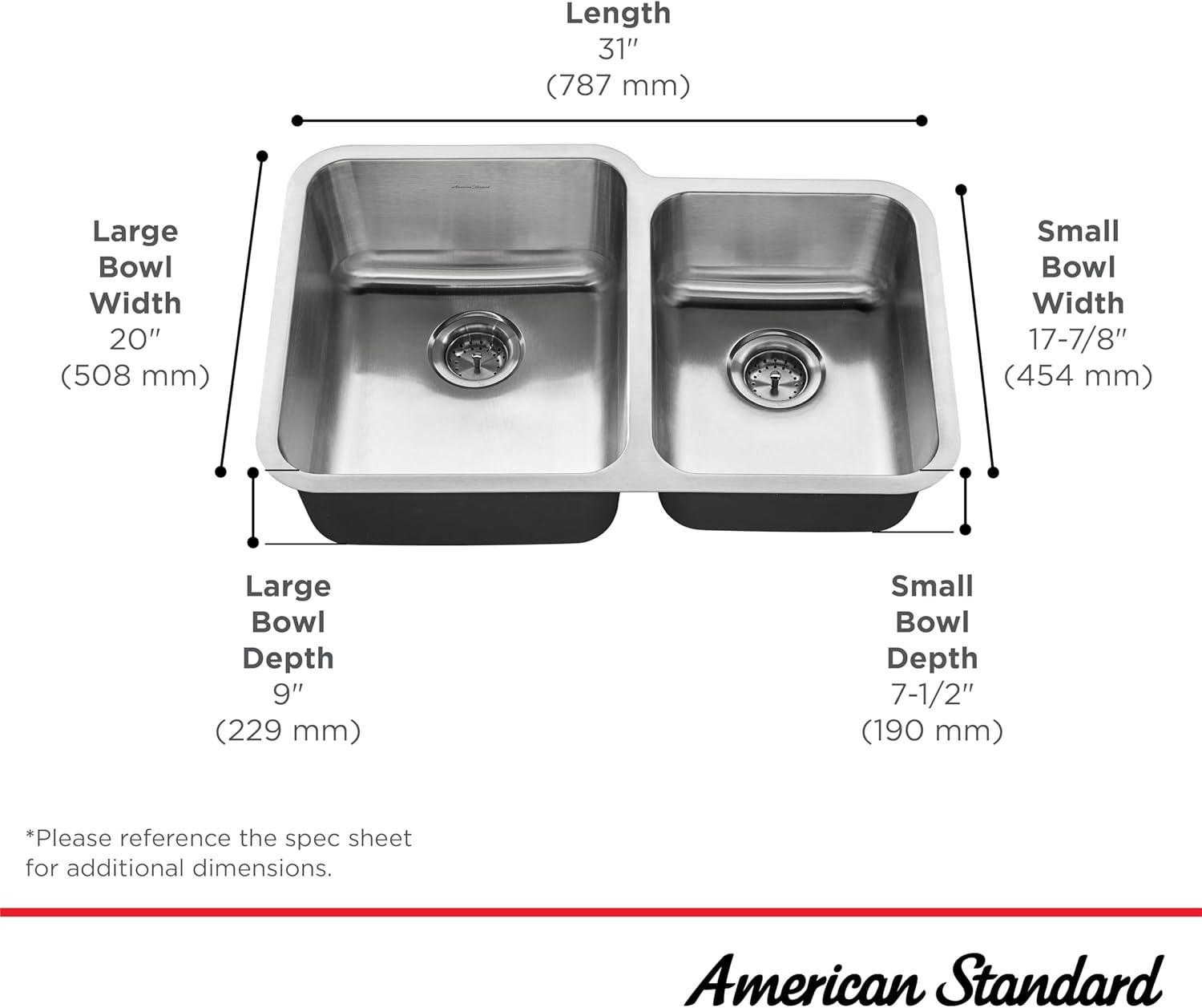 Danville 31" x 20" Stainless Steel Double Bowl Undermount Kitchen Sink