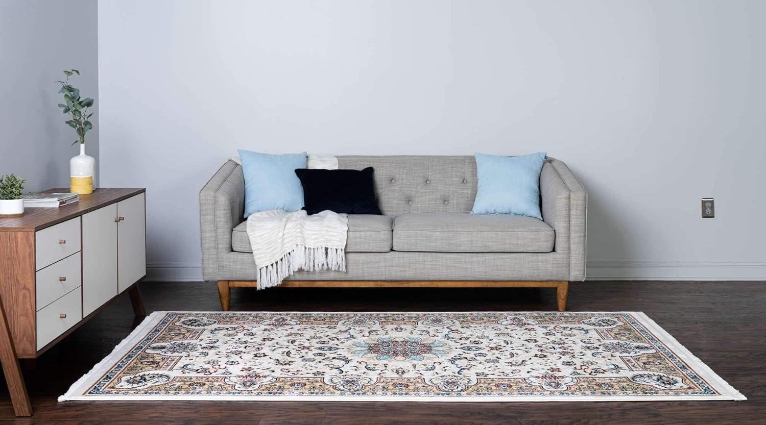 Rugs.com Rabia Collection Rug – 3' x 5' Ivory Low Rug Perfect For Entryways, Kitchens, Breakfast Nooks, Accent Pieces