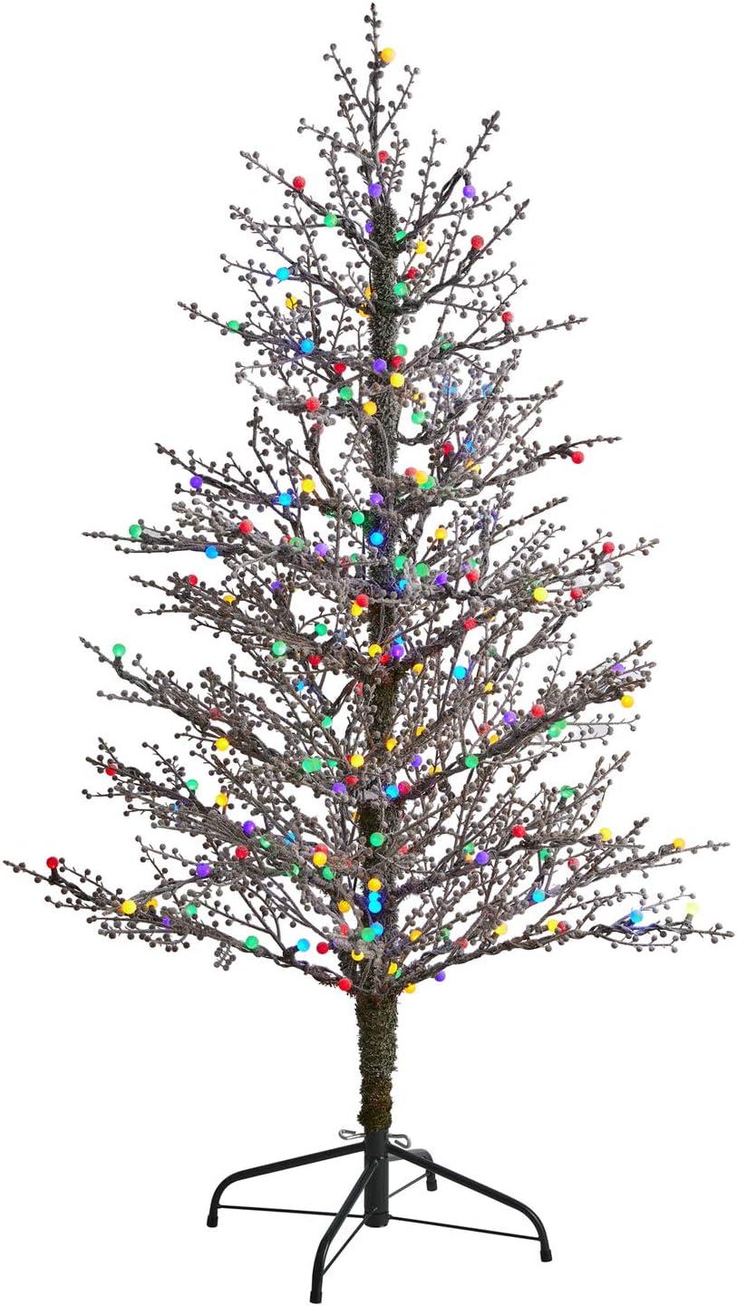 Nearly Natural 5' Frosted Berry Twig Prelit LED Gumball Light Artificial Christmas Tree