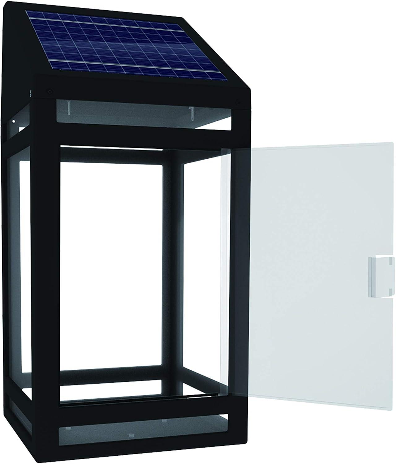 Black Solar Powered Wall Lantern with Clear and Amber Panels