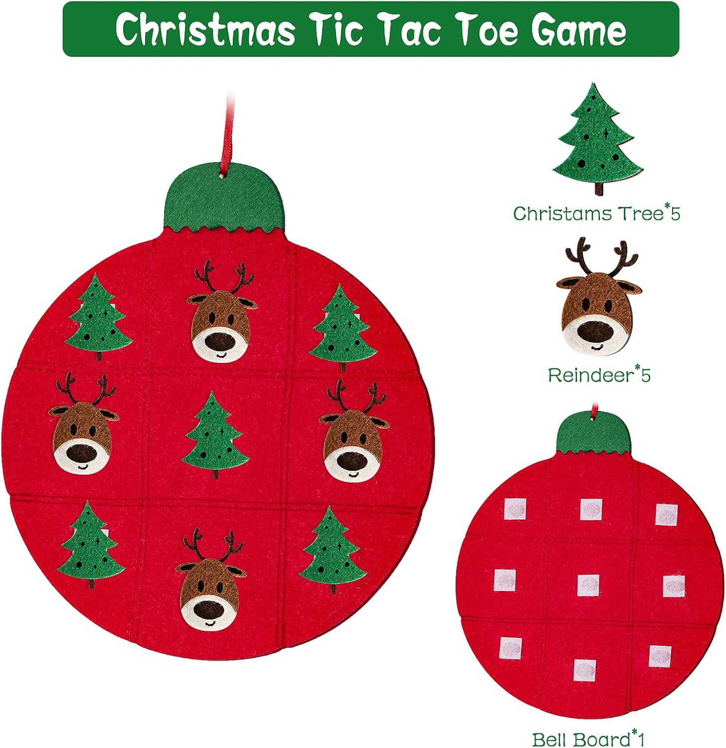 Max Fun DIY Felt Christmas Tree Set Plus Tic-Tac-Toe Games for Kids Toddlers Wall Hanging Decorations Felt Craft Kits for Xmas Party Favors