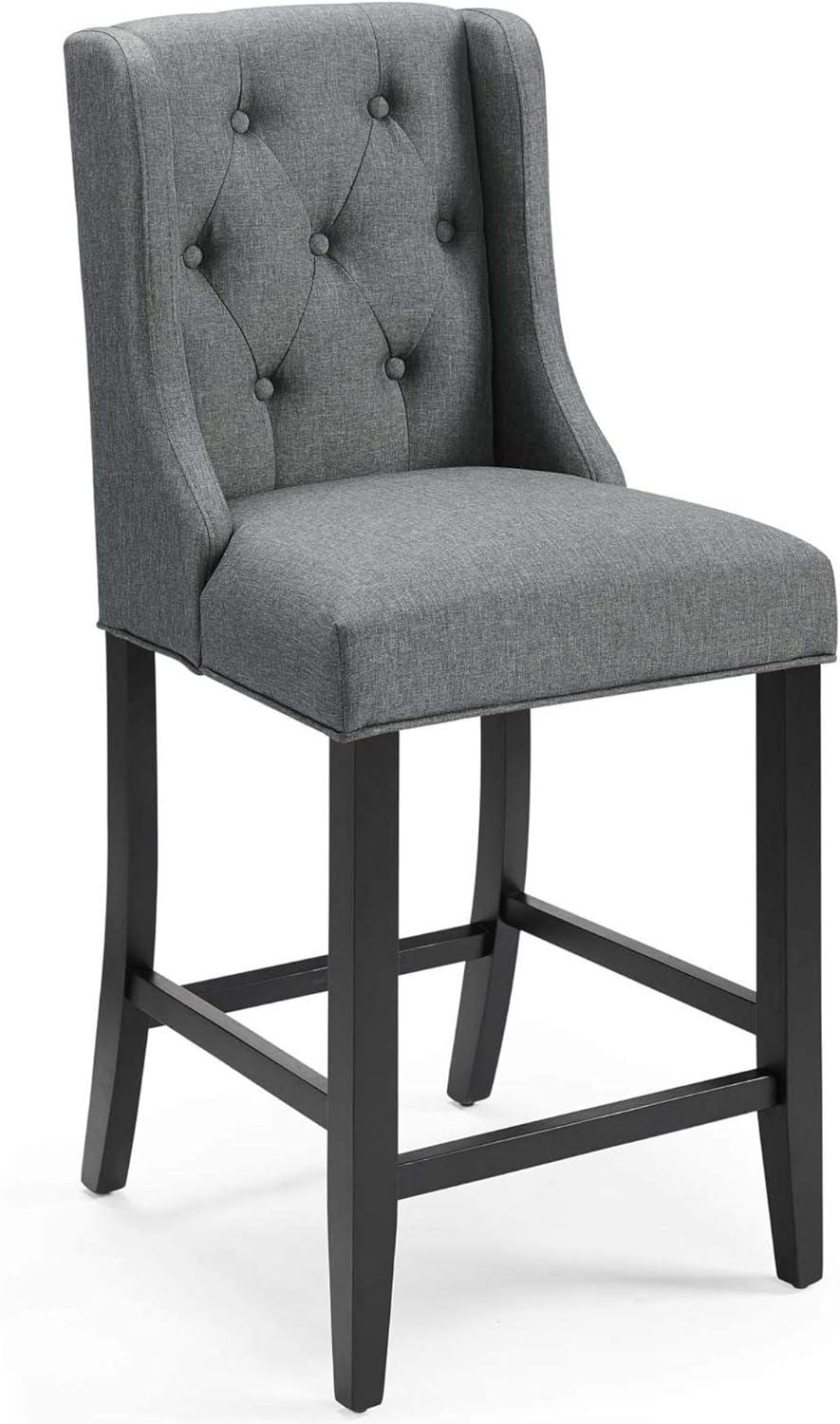 Luxurious Gray Tufted Button Upholstered Fabric Counter Stool