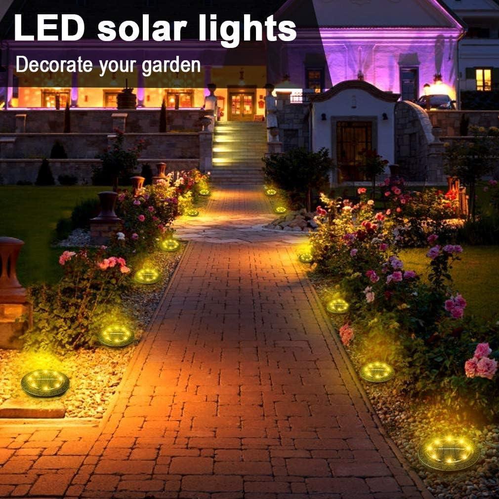 Solar Powered Ground Lights 12 Pack, Solar Lights Outdoor Garden IP68 Waterproof, LED Solar Disk Lights, Solar Landscape Lighting Decoration for Walkway Driveway Pathway Yard Patio Lawn(Warm White)