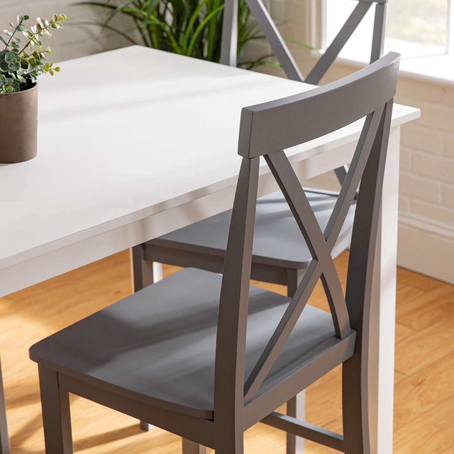 Gray and White Rubberwood Farmhouse Dining Set with 4 Chairs