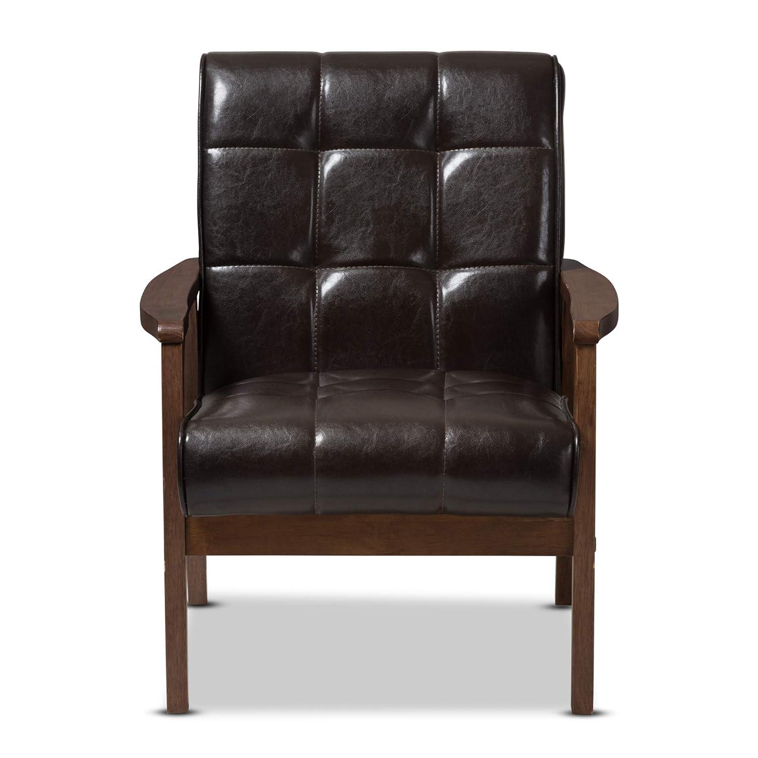 Baxton Studio Mid-Century Masterpieces Club Chair Brown: Upholstered Polyester, Wood Frame, Spot Clean