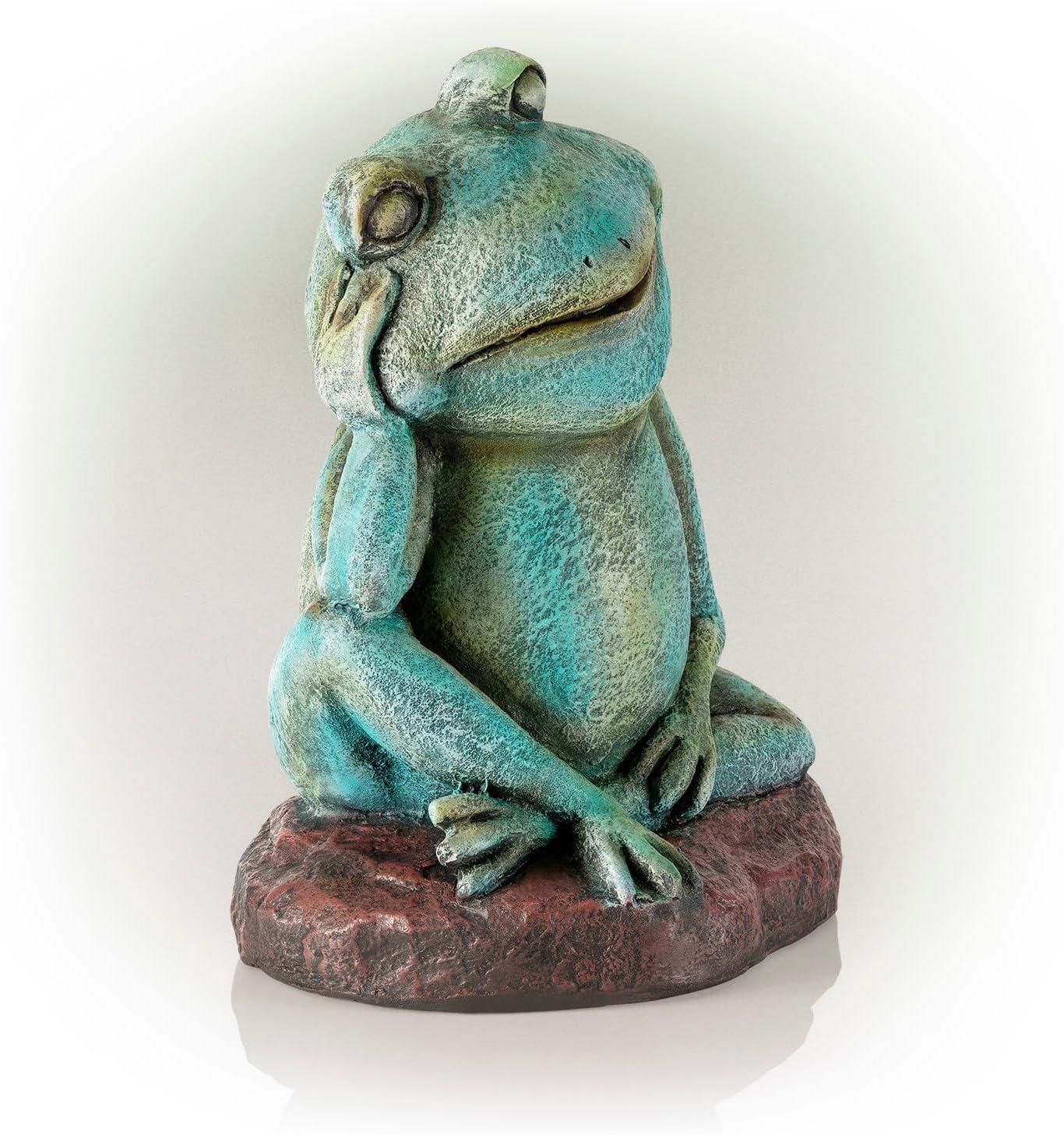 15" Green Magnesium Oxide Pensive Frog Lawn Decoration