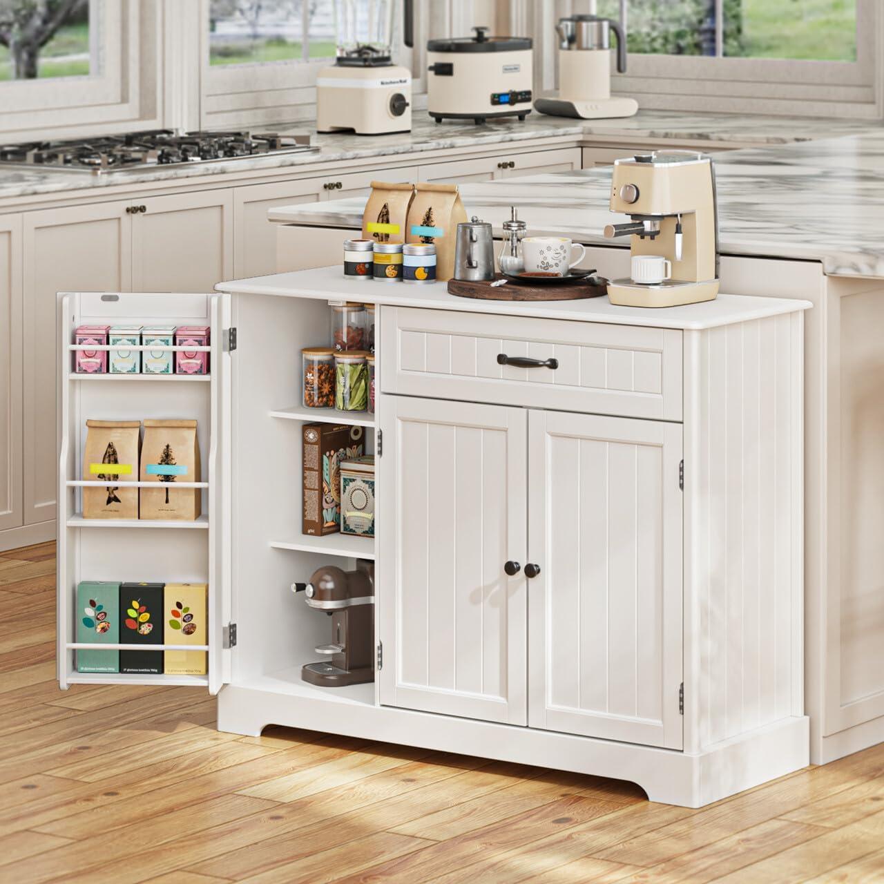 White MDF Kitchen Sideboard Buffet Cabinet with Drawer and Shelves