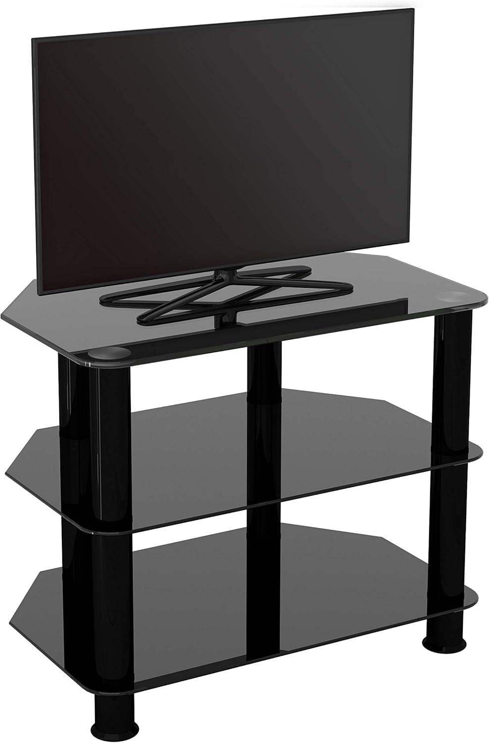 Modern Black Glass Corner TV Stand for up to 32-inch TVs