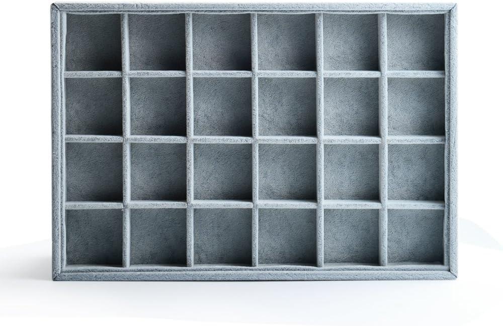 Coofanin Jewelry Box Jewelry Tray Stackable Display Drawer Showcase Organizer Storage Holder for Ring Earring Bracelet Gray Velvet 24 Grid (Grey )