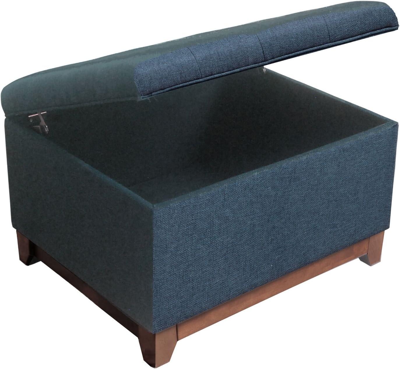 Cocktail Storage Bench Navy - HomePop: Upholstered, Tufted, Wood Base, Honey Oak Finish