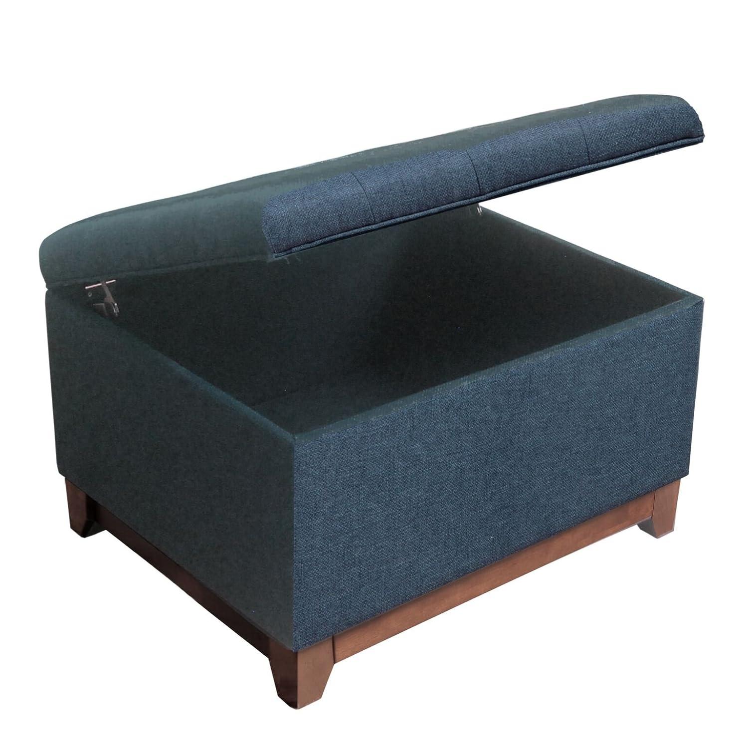 Cocktail Storage Bench Navy - HomePop: Upholstered, Tufted, Wood Base, Honey Oak Finish