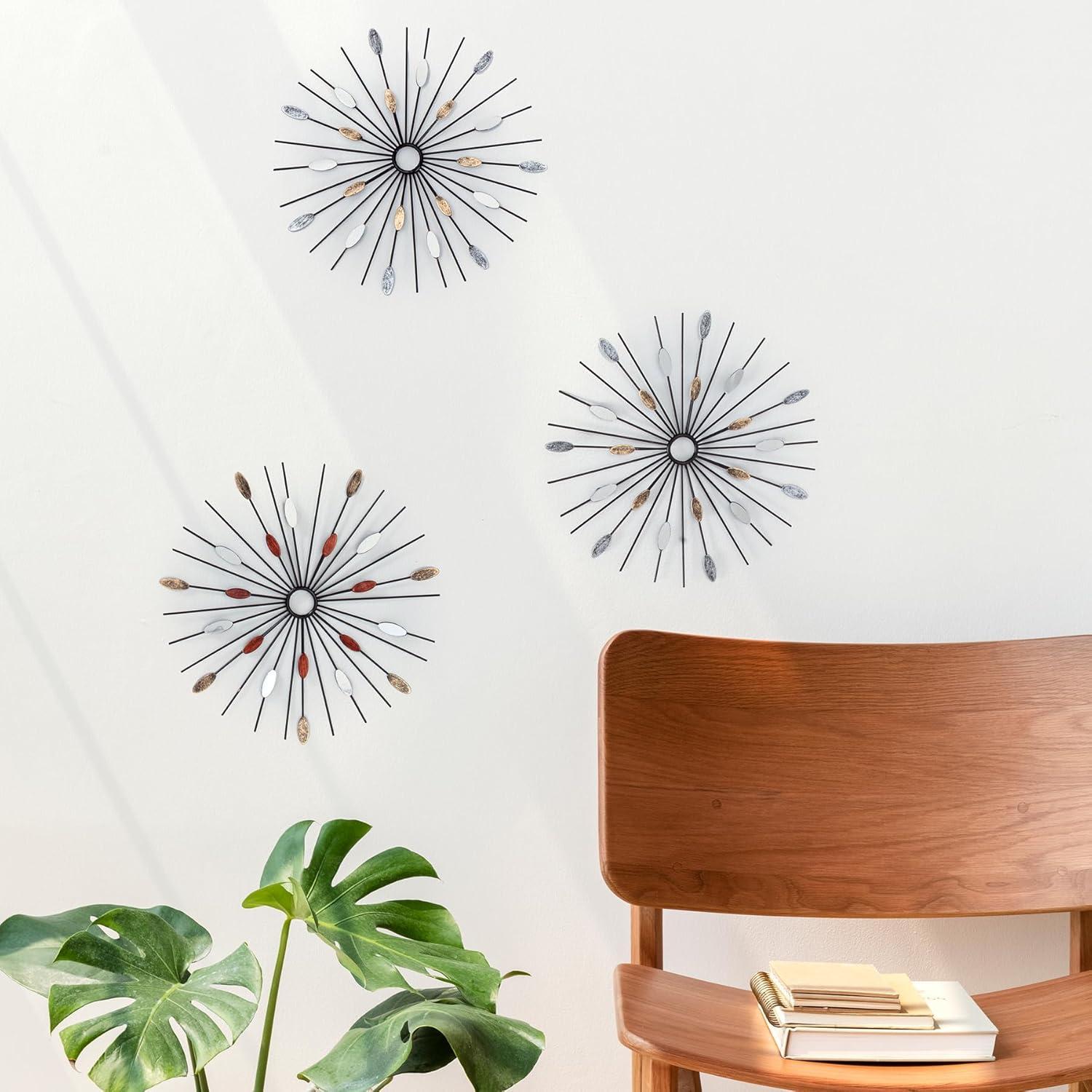 Aureaus 12" Black and Copper Metal Starburst Wall Art Set