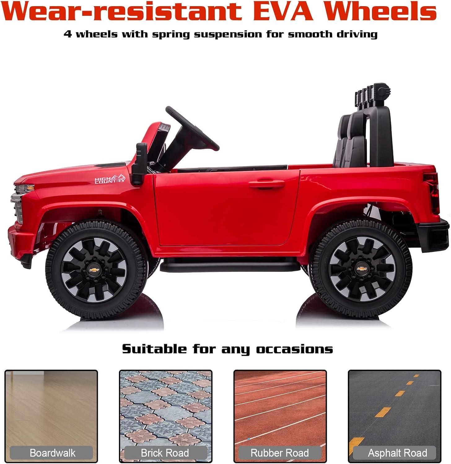 LUIBAS 24V Ride on Toy, 2 Seater Licensed Chevrolet Silverado HD with Remote Control, Battery Powered Kids Electric Ride on Truck for Boys Girls with Wear-Resistant EVA Tires, Music, Bluetooth, Red