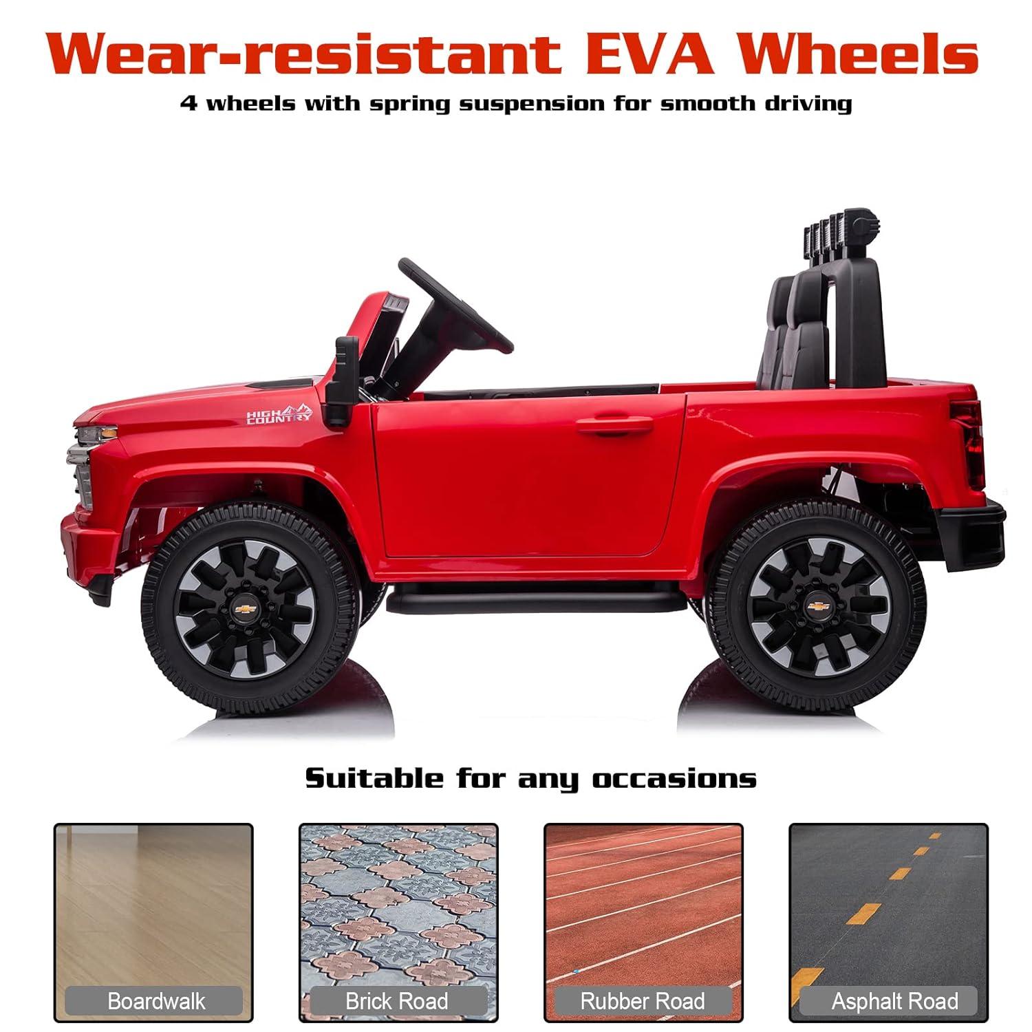 LUIBAS 24V Ride on Toy, 2 Seater Licensed Chevrolet Silverado HD with Remote Control, Battery Powered Kids Electric Ride on Truck for Boys Girls with Wear-Resistant EVA Tires, Music, Bluetooth, Red