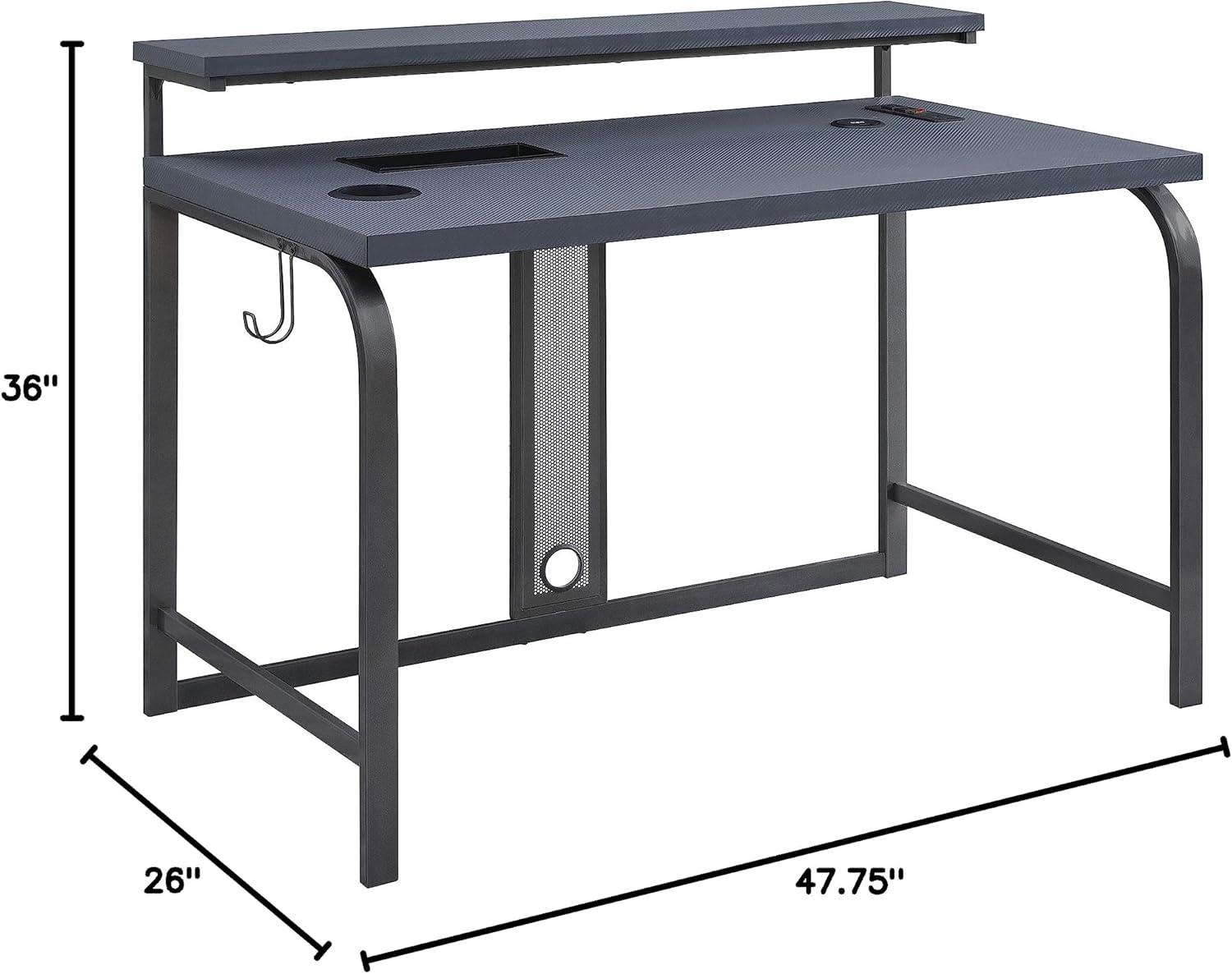 OSP Home Furnishings Reload 48-Inch Gaming Desk in Gray Steel Metal