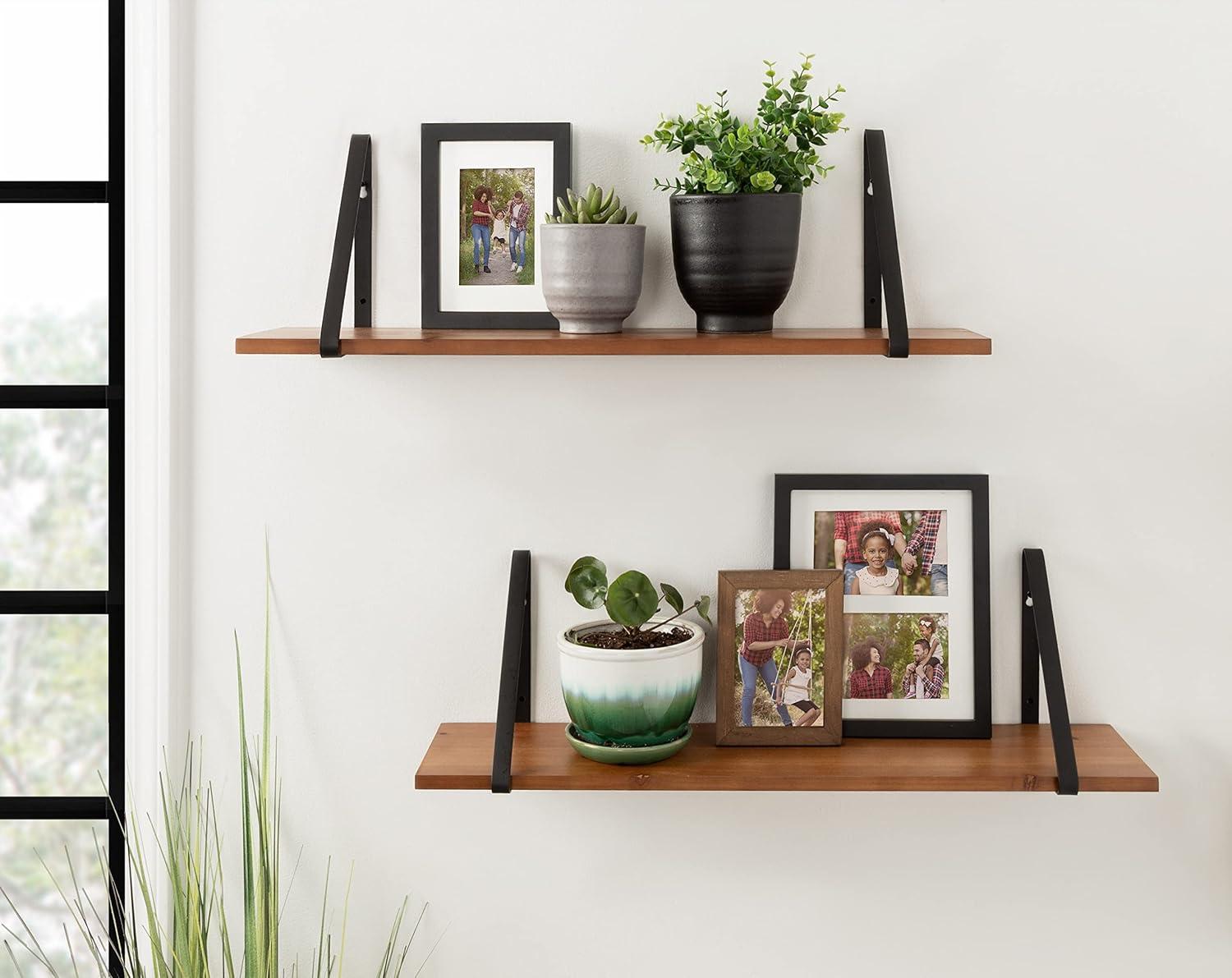 Kate & Laurel All Things Decor 27" x 8.3" 2pc Solomon Wooden Shelf Set Brown/Black: Metal Frame, No Assembly Required