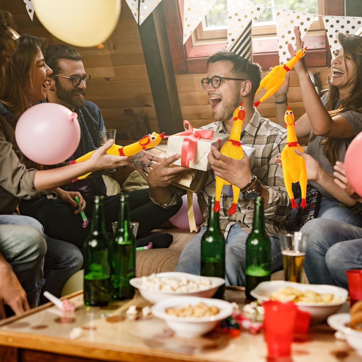 Zddaoole 6 Pcs Large Screaming Chicken ATT1Dog Toys,Yellow Rubber Chicken 12 inch,Squeeze Squeaky and Screaming Chicken,Prank Novelty Toy for Kids or Adults