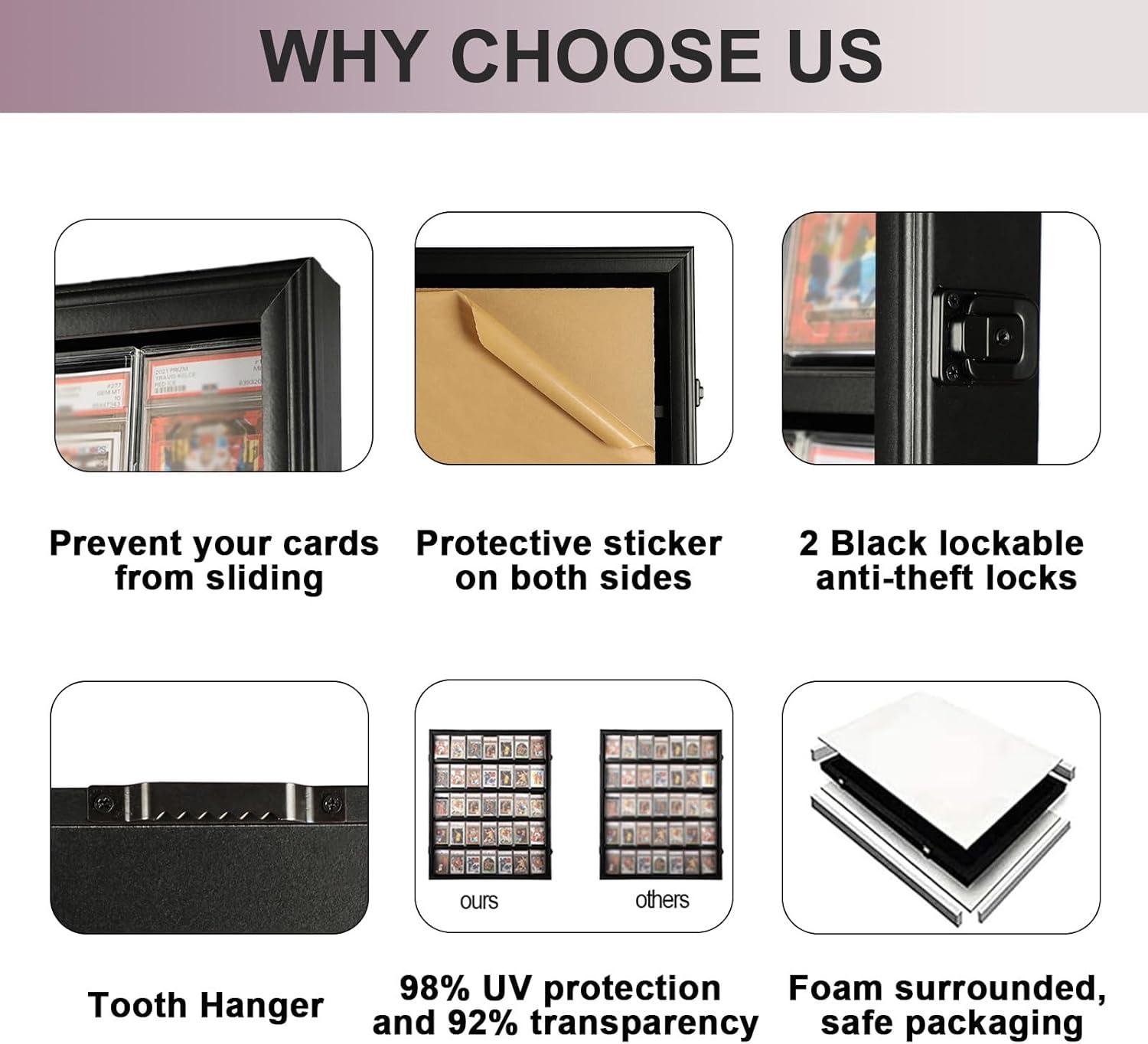 Estuche para Exhibición de Tarjetas Deportivas de 35 Grados: Marco de Exhibición de Tarjetas de Béisbol con Protección UV Gabinete de Pared con Cerradura Transparente para Tarjetas Coleccionables de Baloncesto Negro Vertical