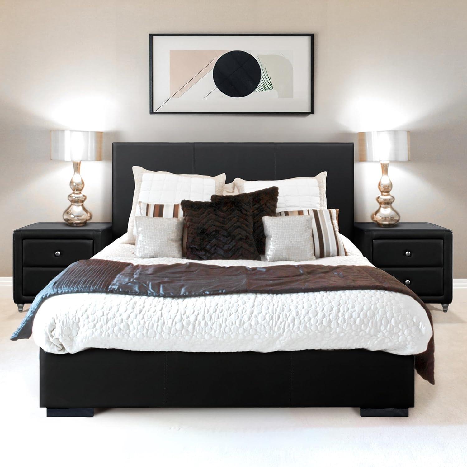 Camden Isle Abbey Platform Bed | Upholstered | Low Profile | Queen, Black