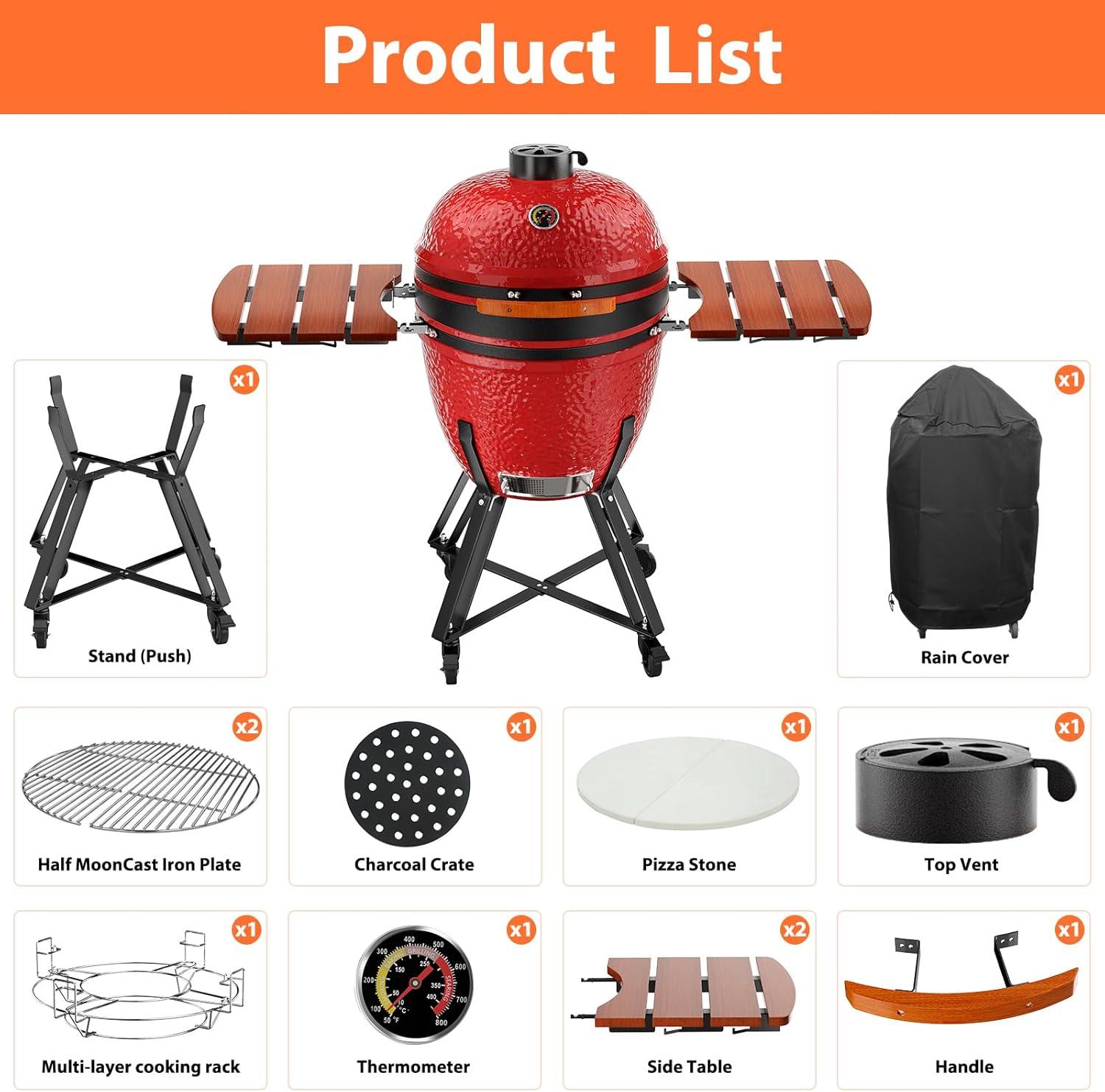 23.5-Inch Red Ceramic Charcoal Grill with Stainless Steel Grates