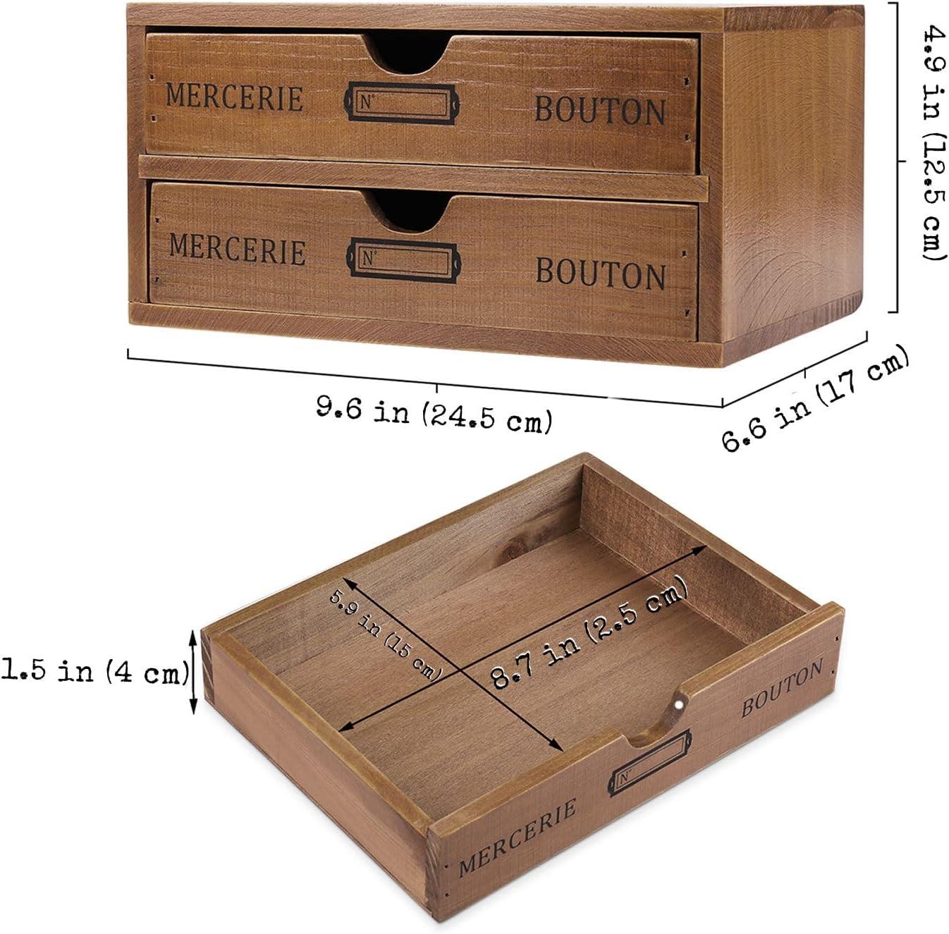 Wooden Desktop Office Supplies Organizer with 2 Storage Drawers Set, 2-Tier Wood Tabletop Cabinet, Countertop Desk Accessories Box, for Home Workspace Counter Vanity Decor Art Craft Tool Mail