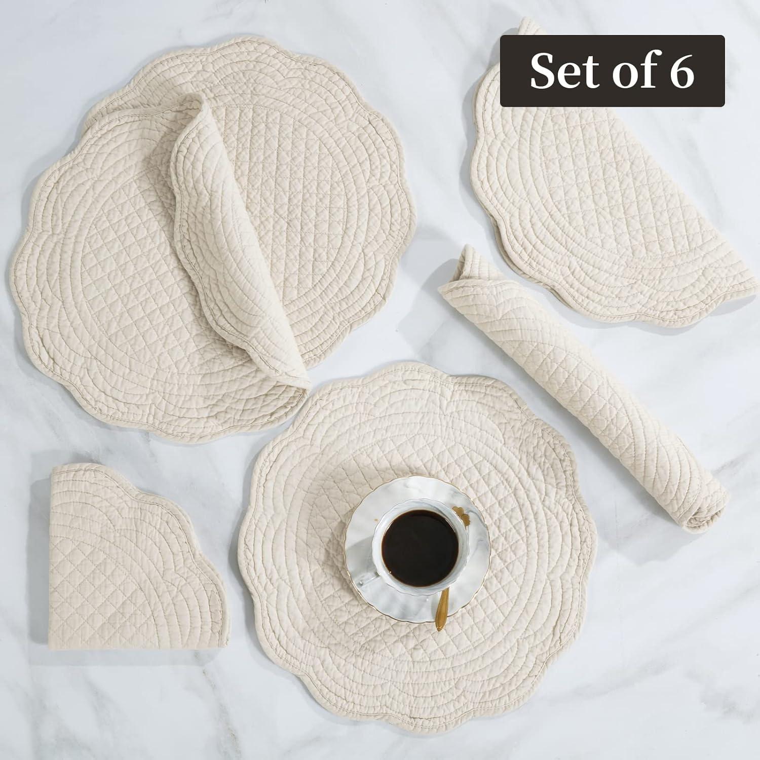 QUALITY FLOORING INC. Quilted Placemats Set Of 6 Washable Round Placemats For Kitchen Table-100% Cotton Fabric  Round Table Mats