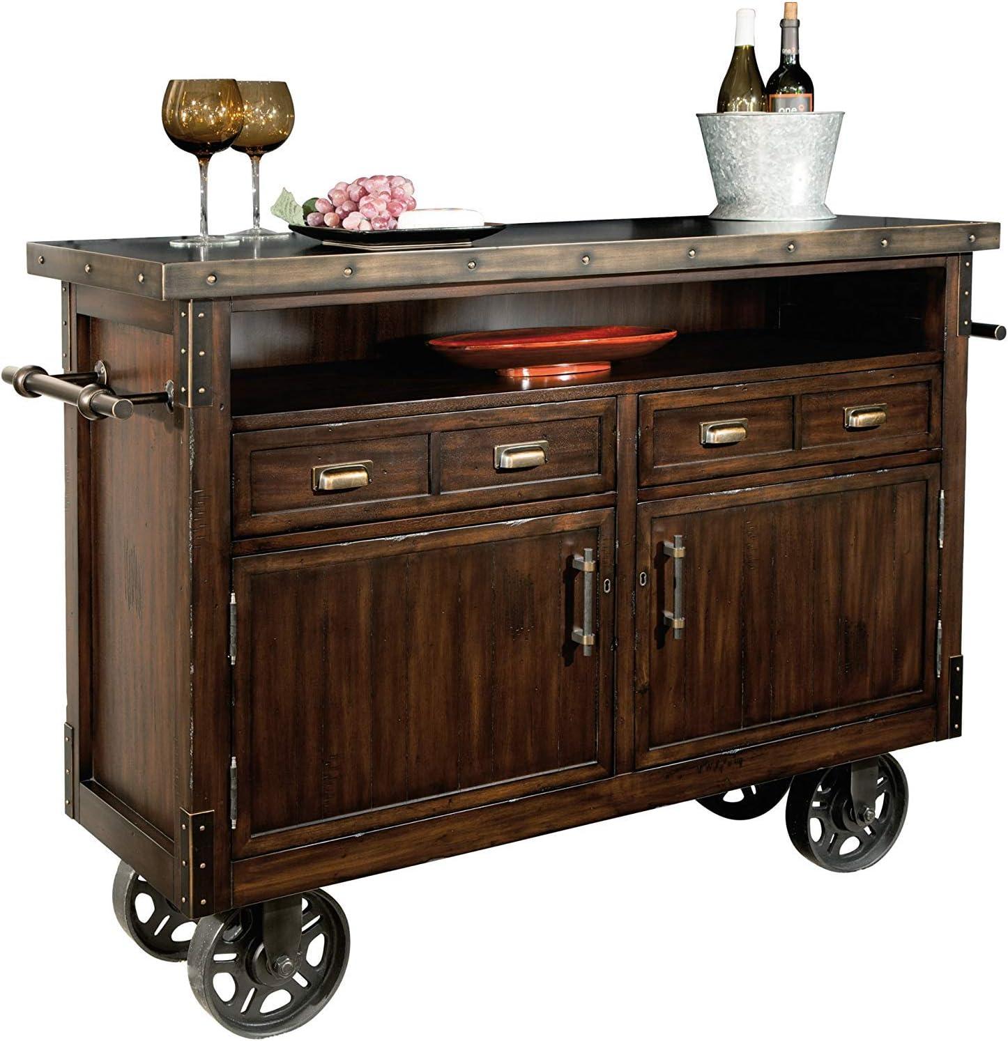 Rustic Hardwood & Antique Bronze 56" Wine Bar Console with Locking Door