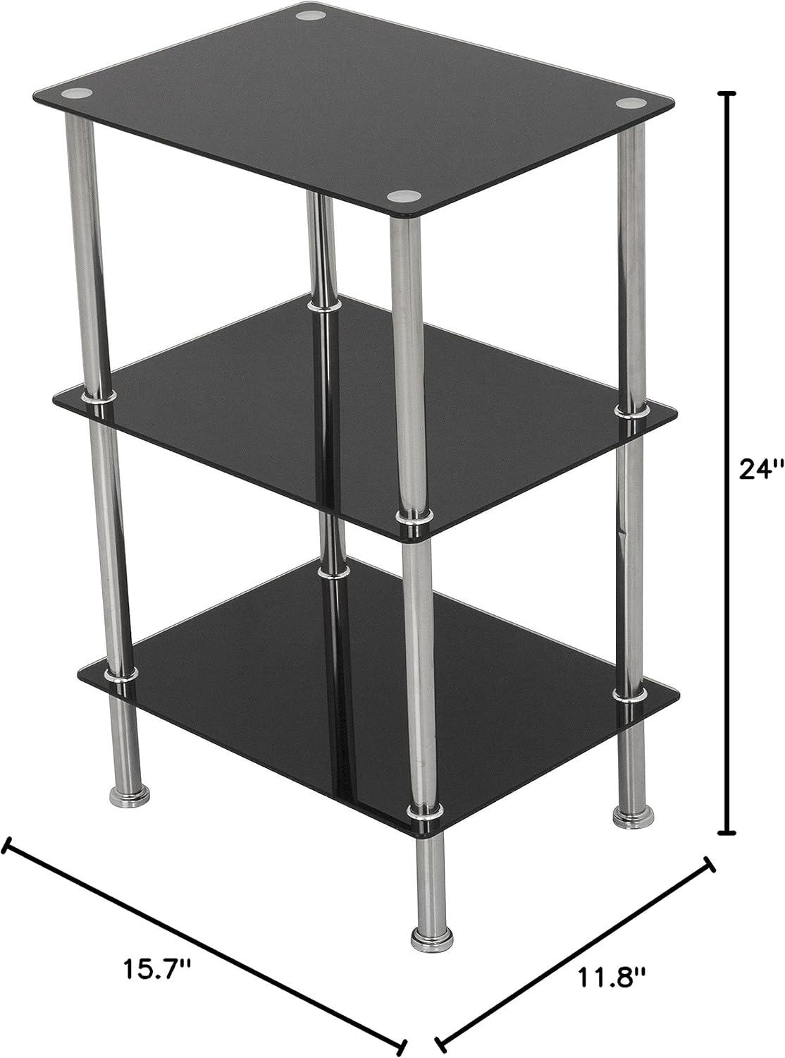 AVF Transitional Steel and Glass Small 3-Tier Shelving Unit in Black/Chrome