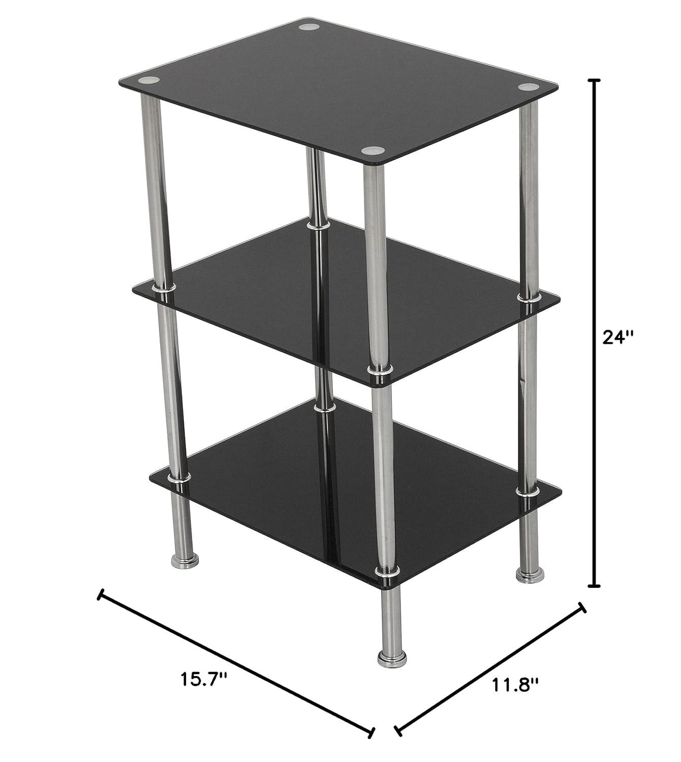 AVF Transitional Steel and Glass Small 3-Tier Shelving Unit in Black/Chrome