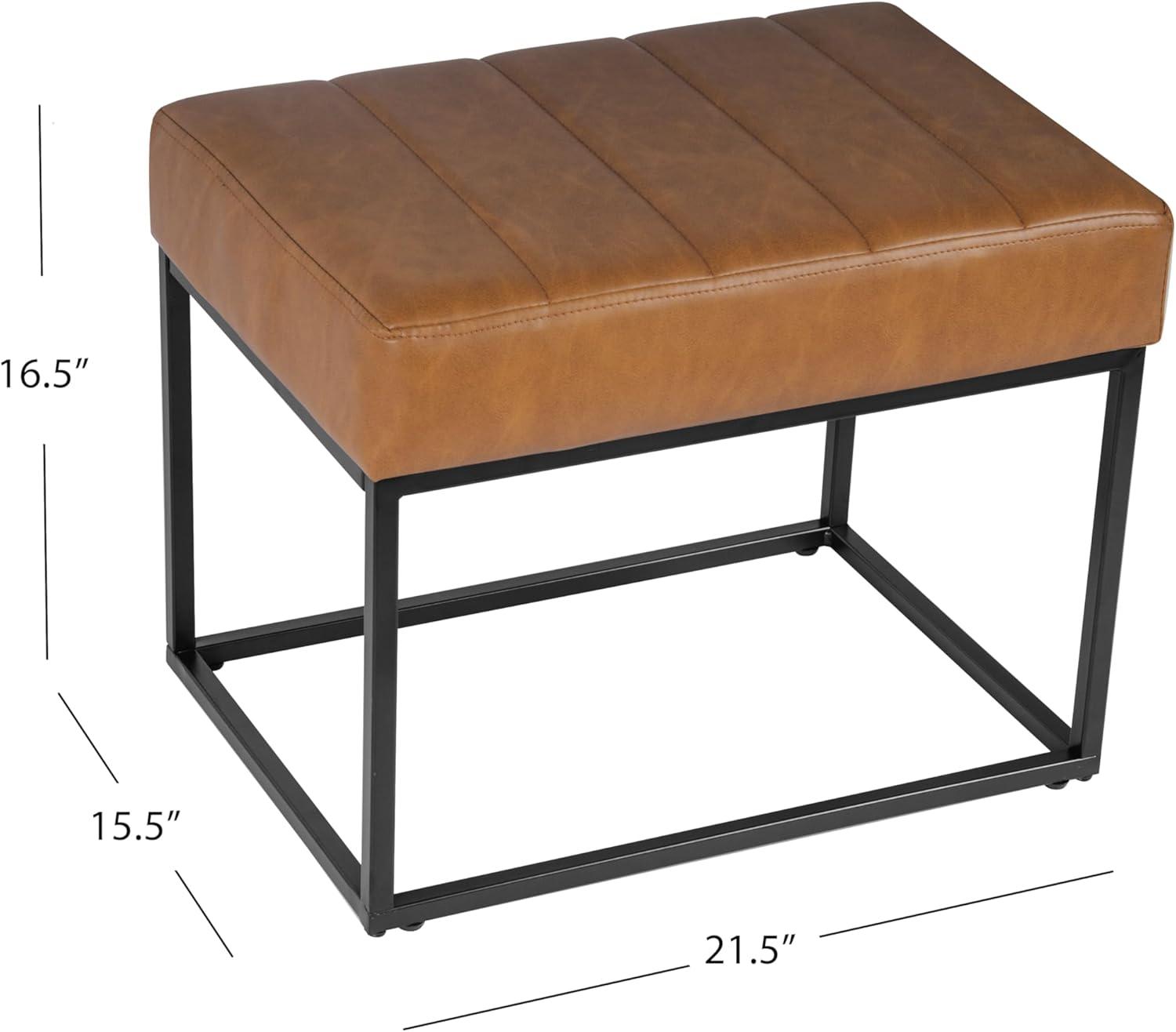 HomePop Theodore Channel Tufted Small Ottoman - Carmel Faux Leather