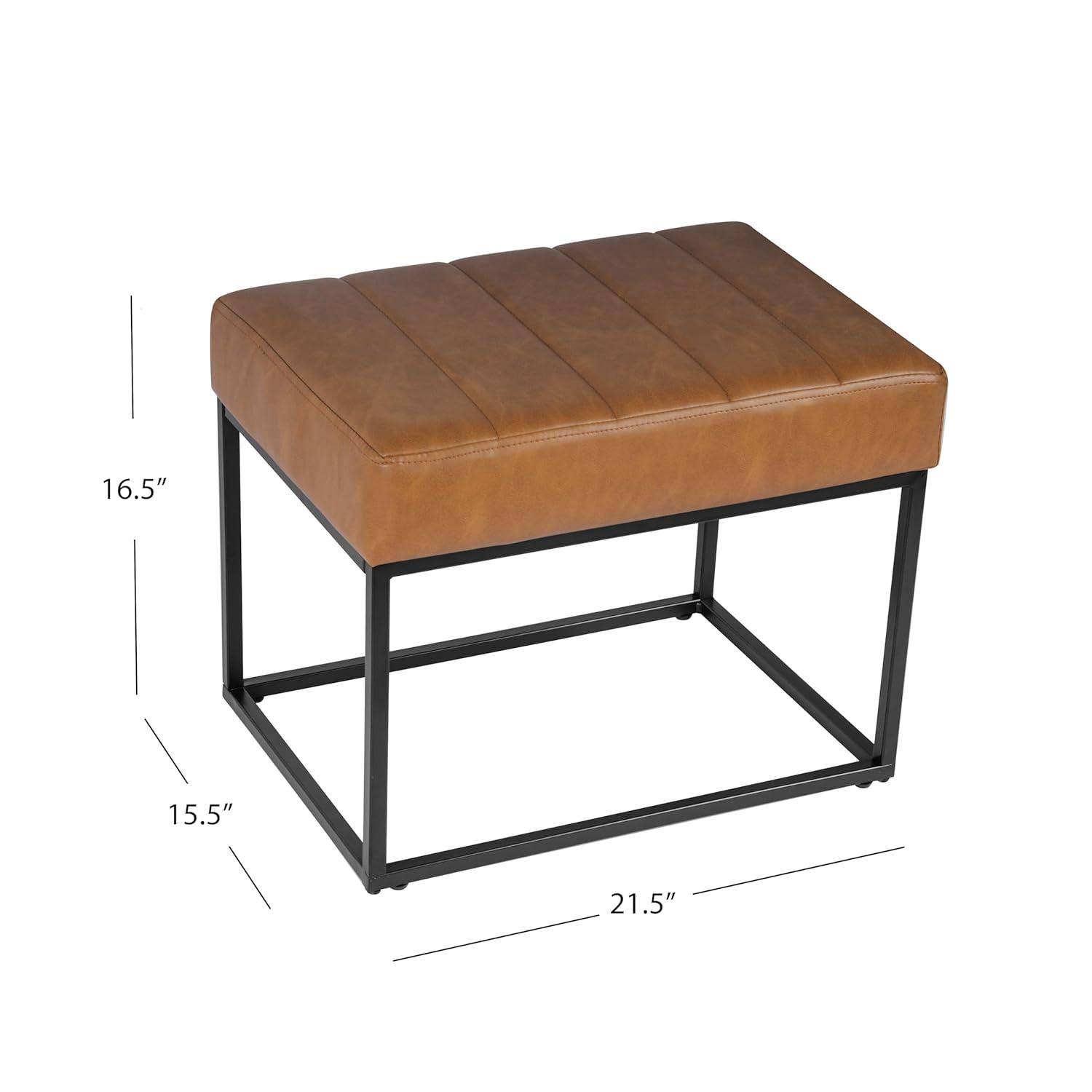 HomePop Theodore Channel Tufted Small Ottoman - Carmel Faux Leather