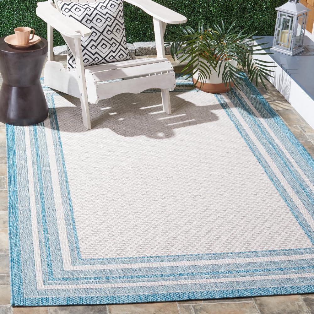 SAFAVIEH Courtyard Ercan Bordered Indoor/Outdoor Area Rug, Ivory/Aqua, 4' x 5'7"