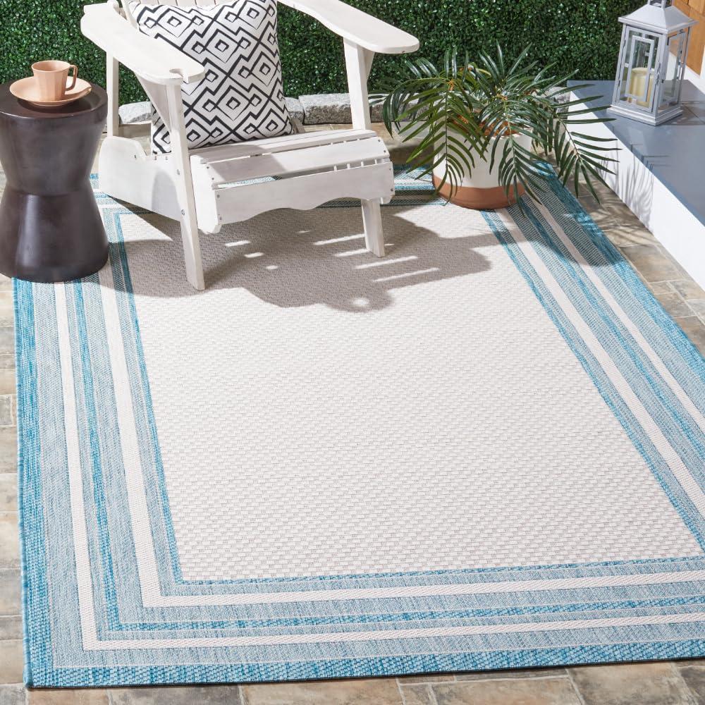 SAFAVIEH Courtyard Ercan Bordered Indoor/Outdoor Area Rug, Ivory/Aqua, 4' x 5'7"