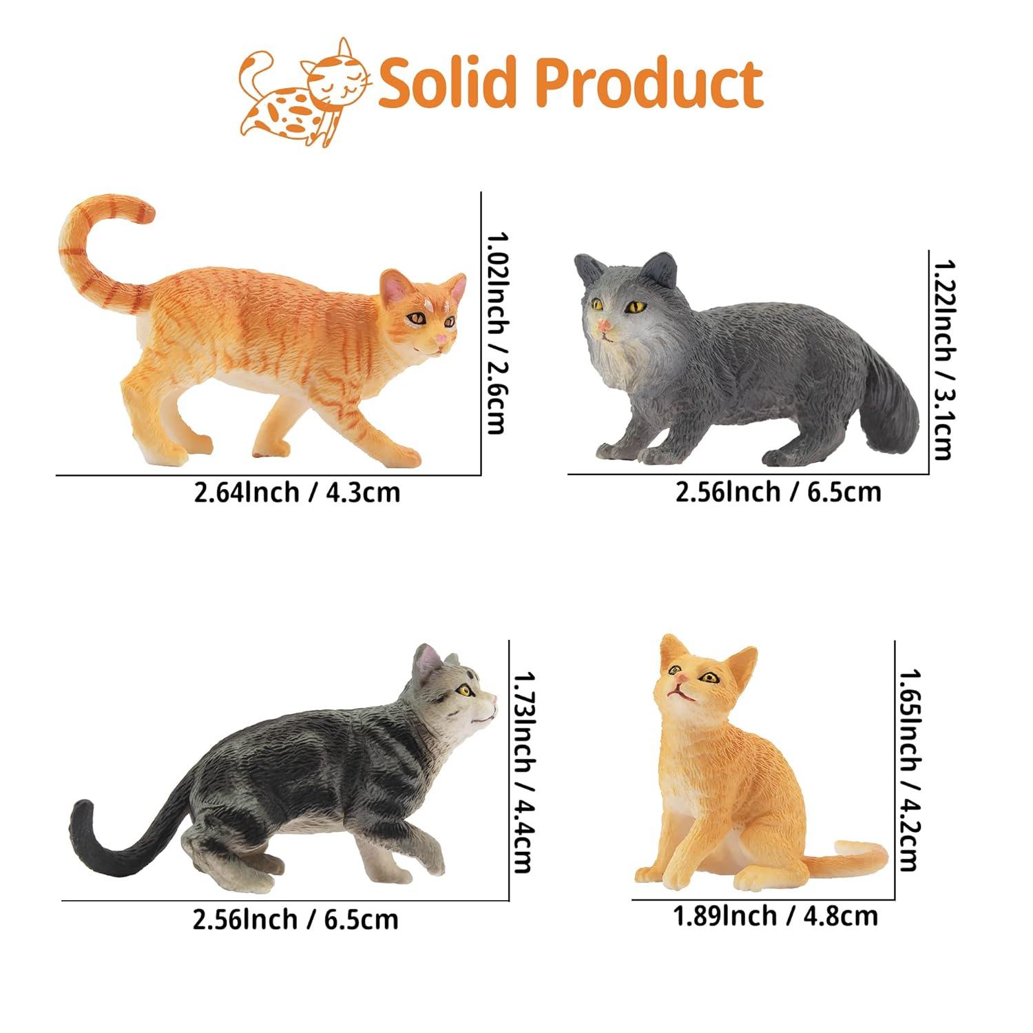 Toymany 8-Piece Grey & Orange Cat Figurine Set, Realistic Kitten Toys, Educational Gift for Kids, Cake Toppers & School Projects