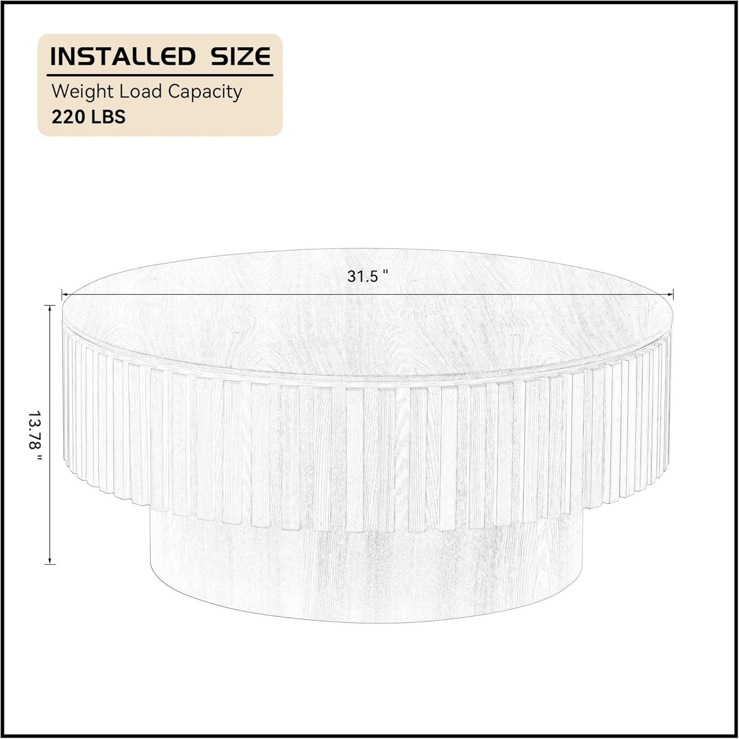 LUMISOL Round Coffee Table for Livng Room, Modern Handcraft Drum Center Table with Sturdy Pedestal, Fluted Circle End Table for Office, Apartment, Small Space, Black