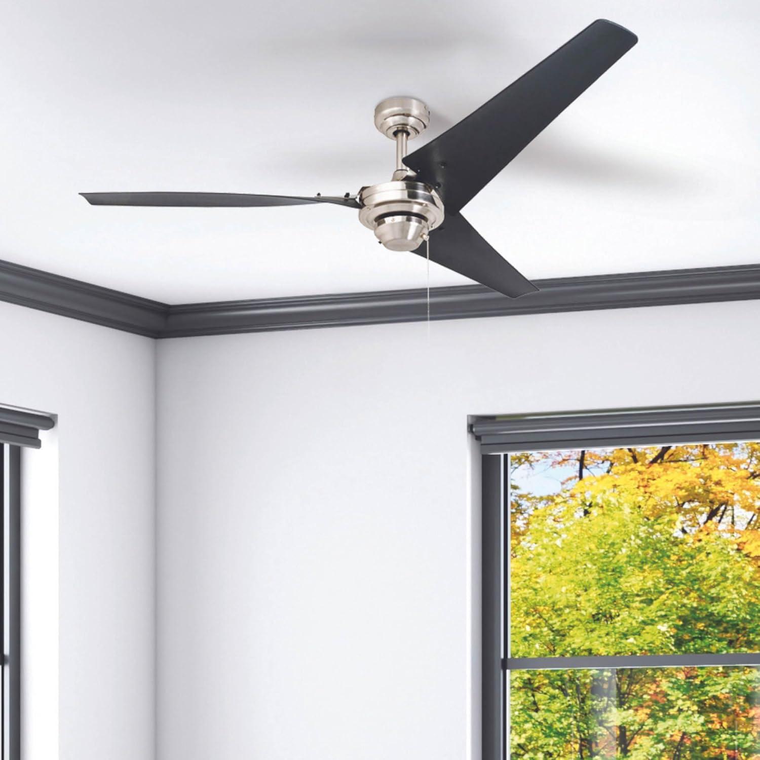 Prominence Home Armadale 56" Nickel Industrial Ceiling Fan with 3 Blades, Pull Chain & Reverse Airflow