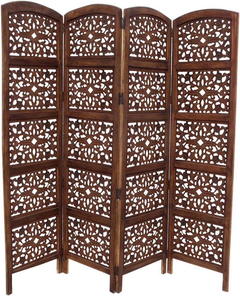 The Urban Port Handmade Foldable 4 Panel Wooden Partition Screen Room Divider Dark Brown