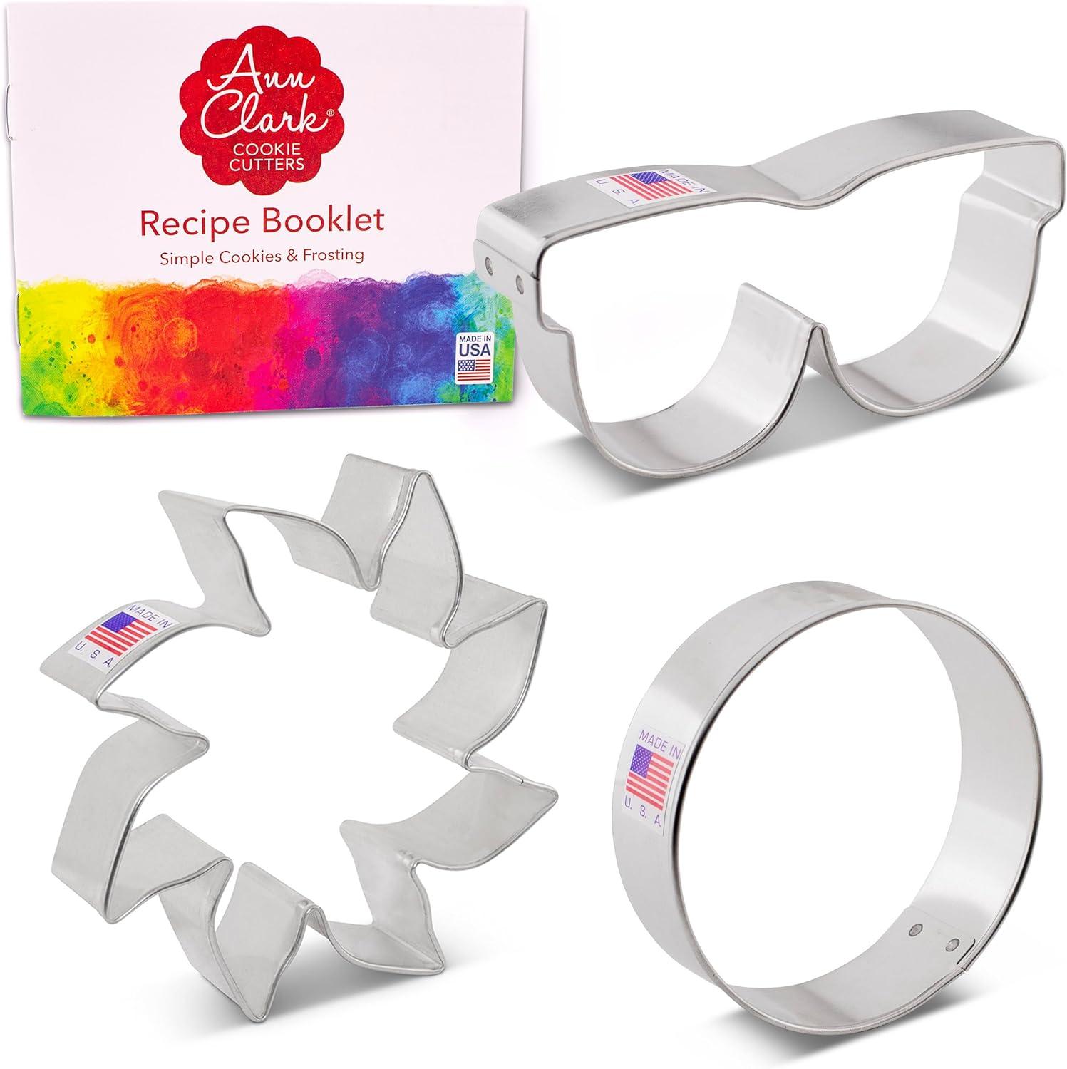 Summer Beach Cookie Cutters 3-pc Set Made in USA by Ann Clark, Sun, Sunglasses, and Beach Ball