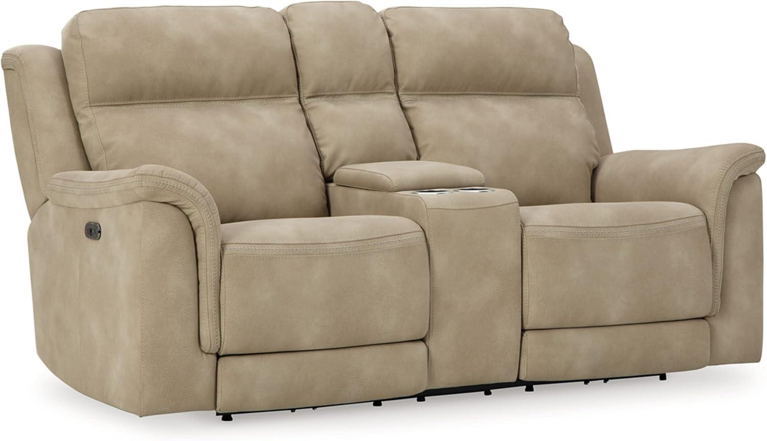 Sand Faux Leather Pillow Back Power Reclining Loveseat