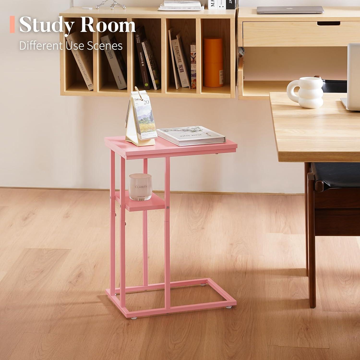 C Shaped End/ Side Table for Couch and Bed, Small Spaces, Living Room, Bedroom, Rustic Snack Table