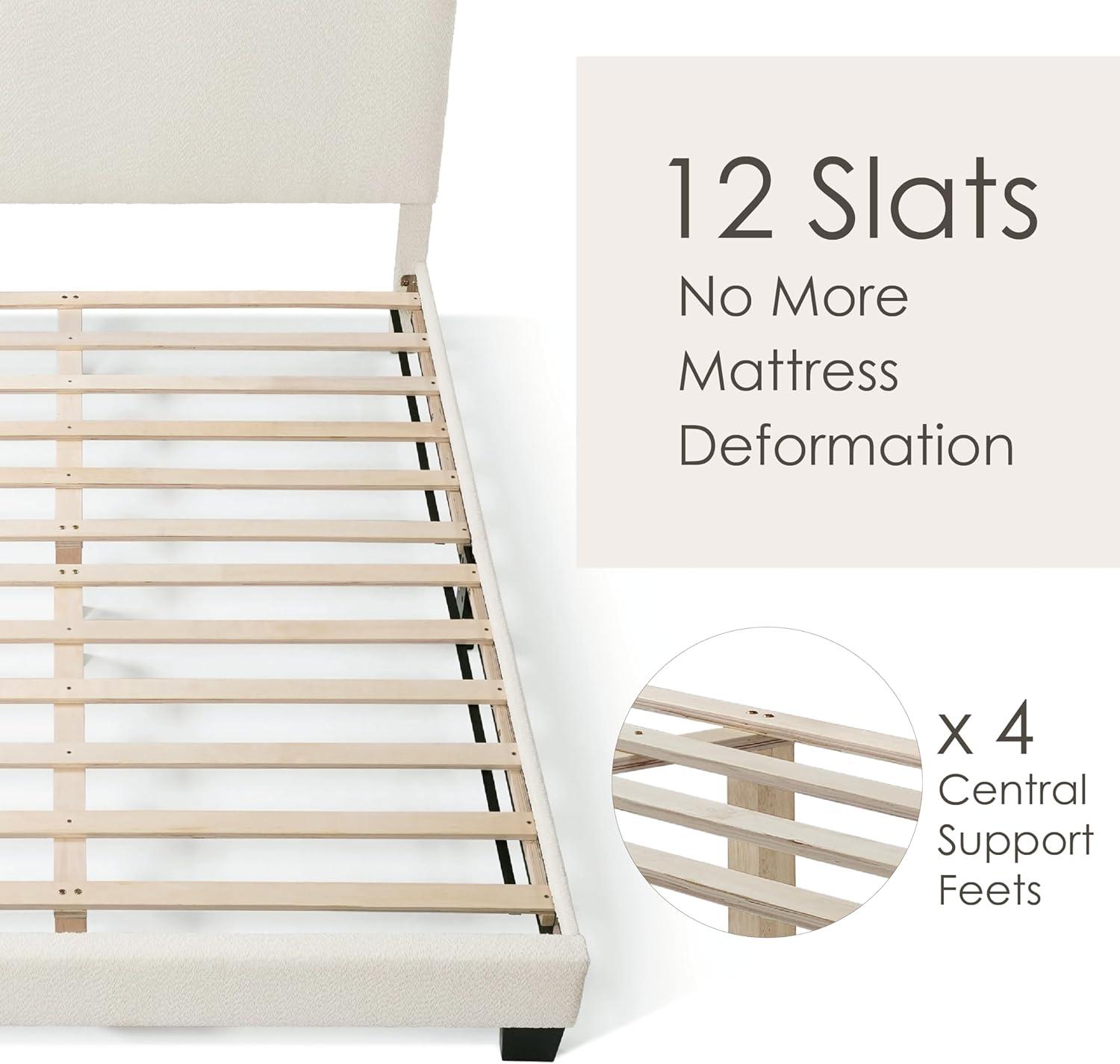24/7 Shop At Home Queen Heartwild Modern Boucle Upholstered Nailhead Trim Platform Bed White: Polyester, Wood Frame, No Box Spring Needed