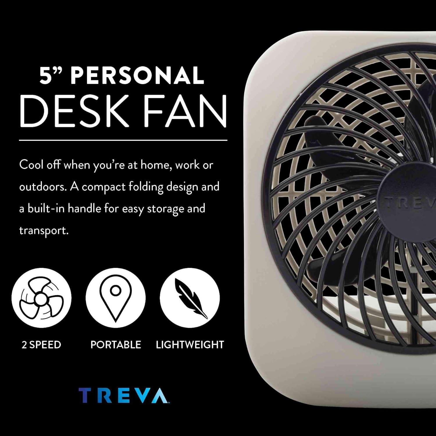 O2COOL Treva 5 Inch Battery Powered Portable Desk Fan - Gray
