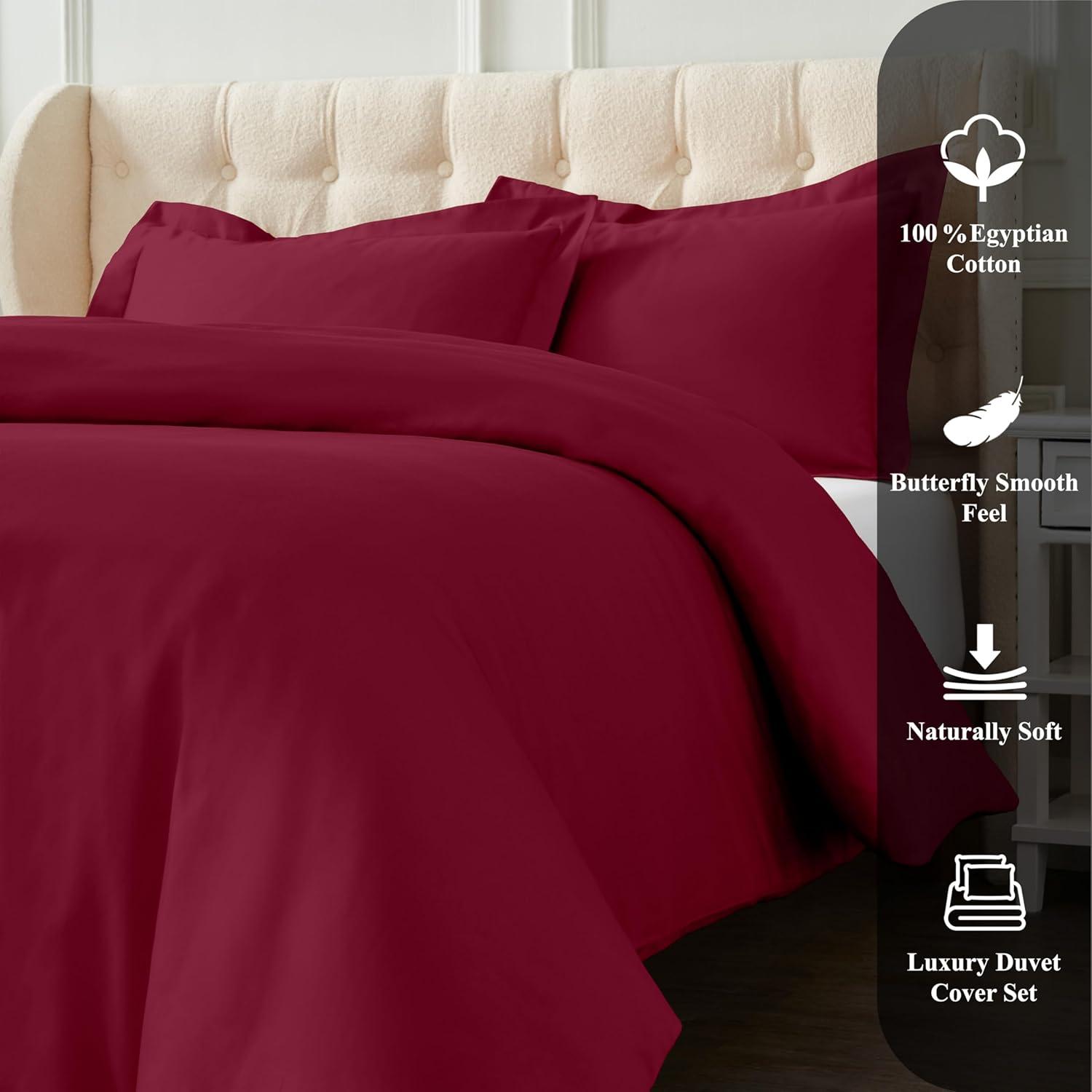 Superior Egyptian Cotton Duvet Cover Set, Full/ Queen, Burgundy