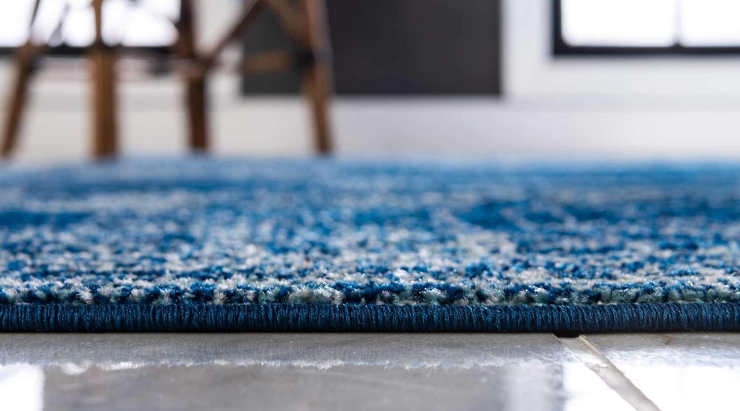 Unique Loom Bromley Collection Area Rug - Wells (7' 1" x 10' Rectangle, Navy Blue/ Ivory)