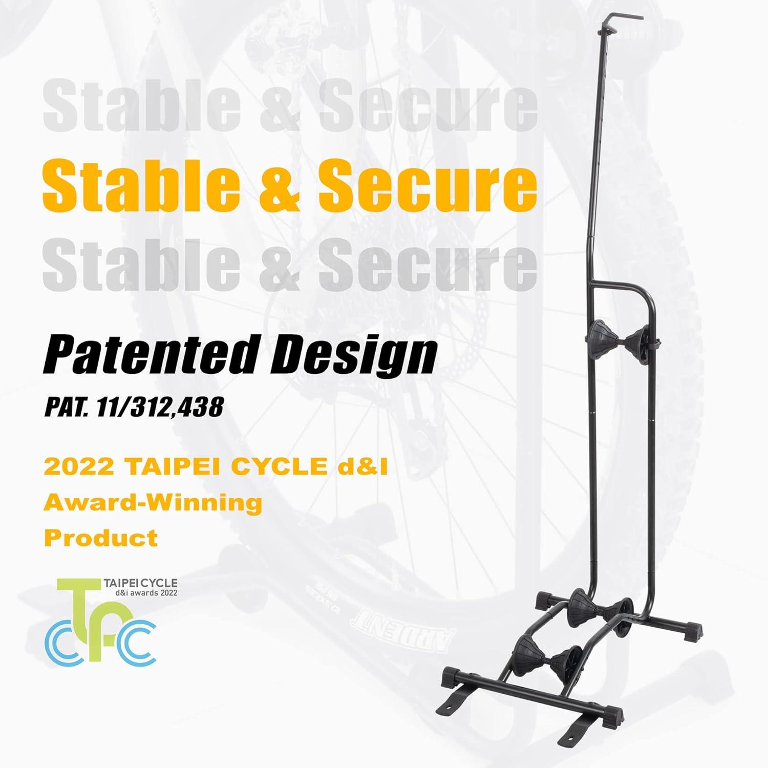 Black Powder-Coated Steel Adjustable Upright Bike Stand