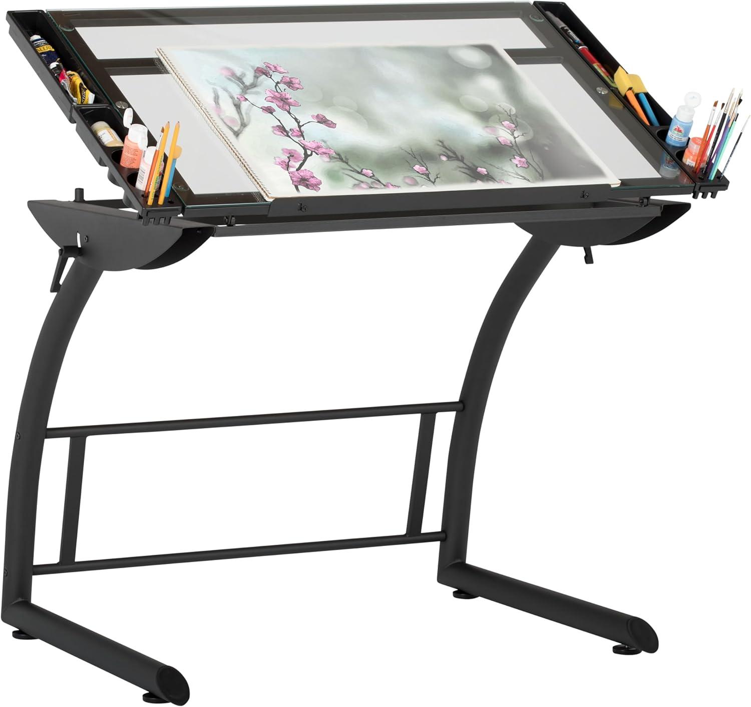 Inbox Zero Cournoyer Glass Drafting Table