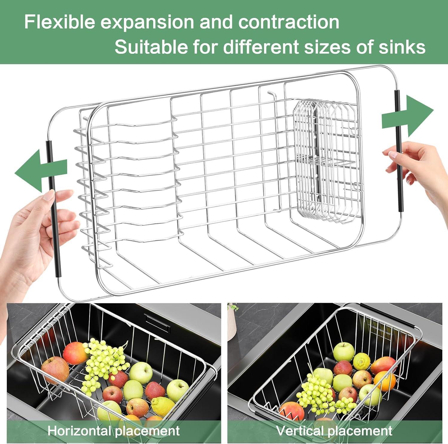 Adjustable Stainless Steel Dish Rack with Utensil Holder