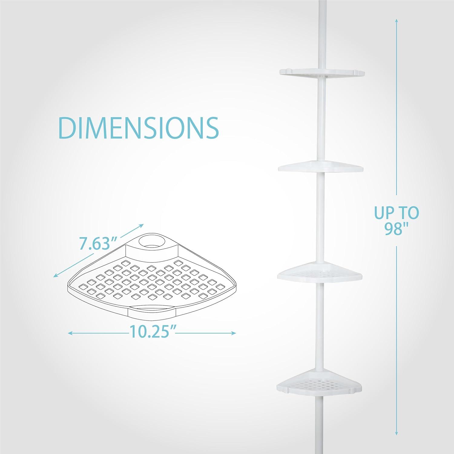 White Metal Tension Mount Shower Corner Shelf